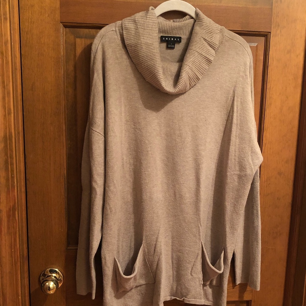 Tribal Tan Cowl-neck Tunic